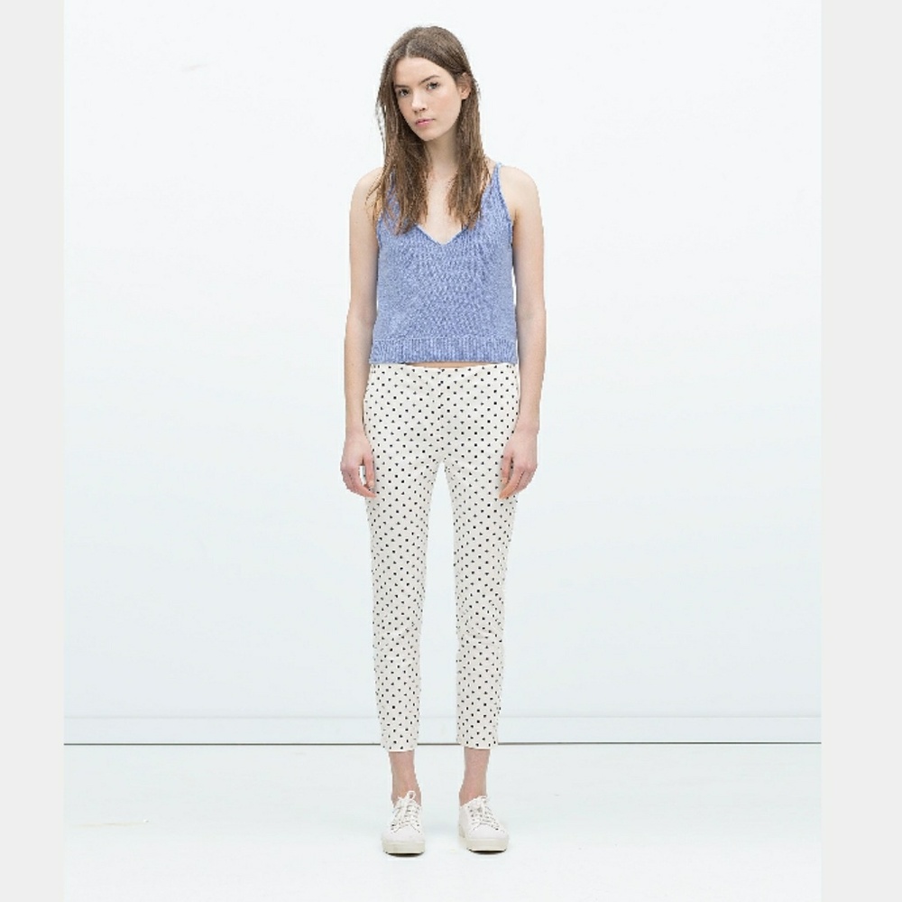 ZARA Polka Dot Ankle Crop Slim Pant